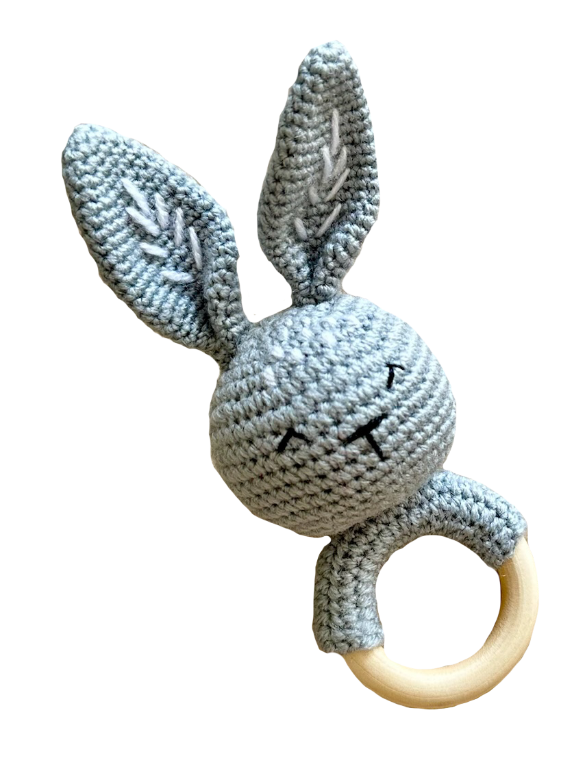 Crochet Bunny Head Rattle with Teether