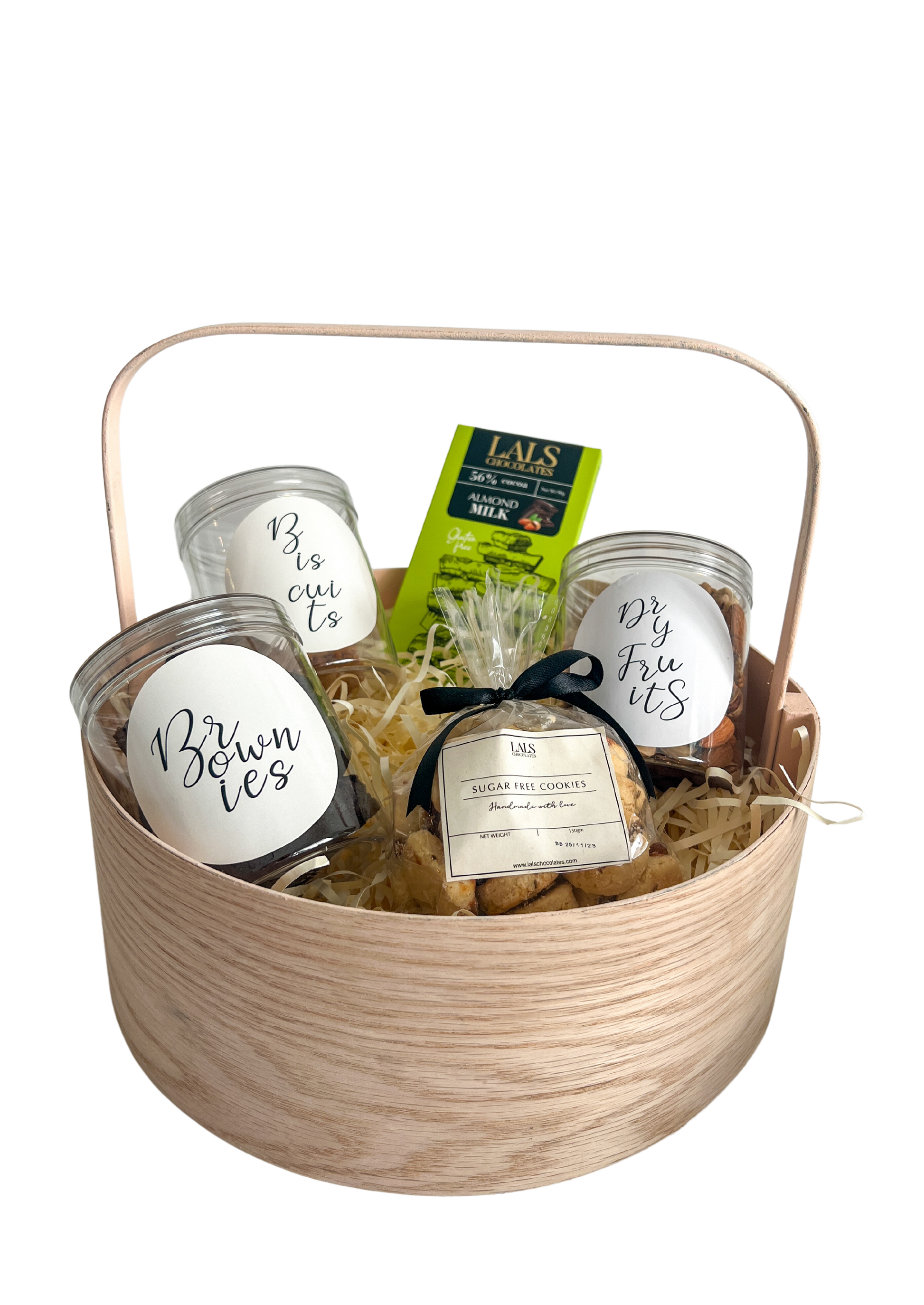 Introducing our 'Sugar-Free' hamper, curated for health-conscious individuals and diabetics. This thoughtfully crafted collection offers a delicious array of guilt-free treats, making it easy to satisfy your sweet cravings without compromising on their health.  Pick between a keepsake wooden basket or ivory gift box! 