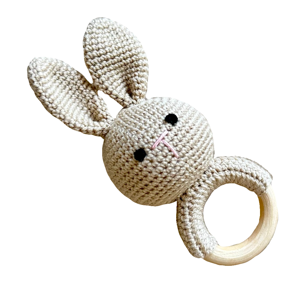 Crochet Bunny Head Rattle with Teether