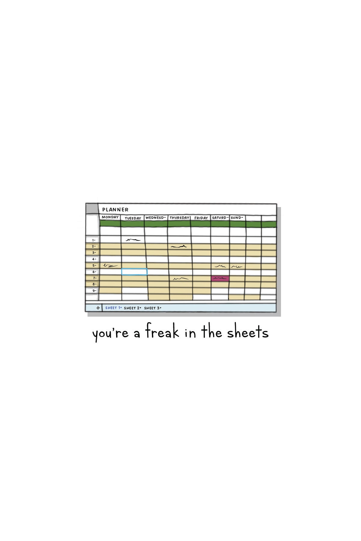 Freak In The Sheets Greeting Card