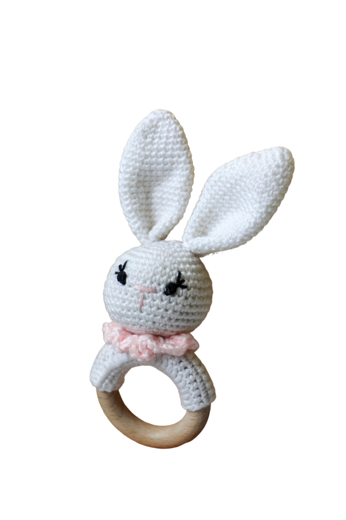 Crochet Bunny Head Rattle with Teether