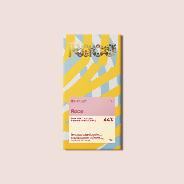 peanut butter & cherry 44% dark milk chocolate bar