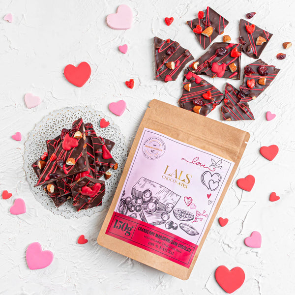 Cranberries, Nuts And Marzipan Heart In Dark Chocolate Bark Pouch