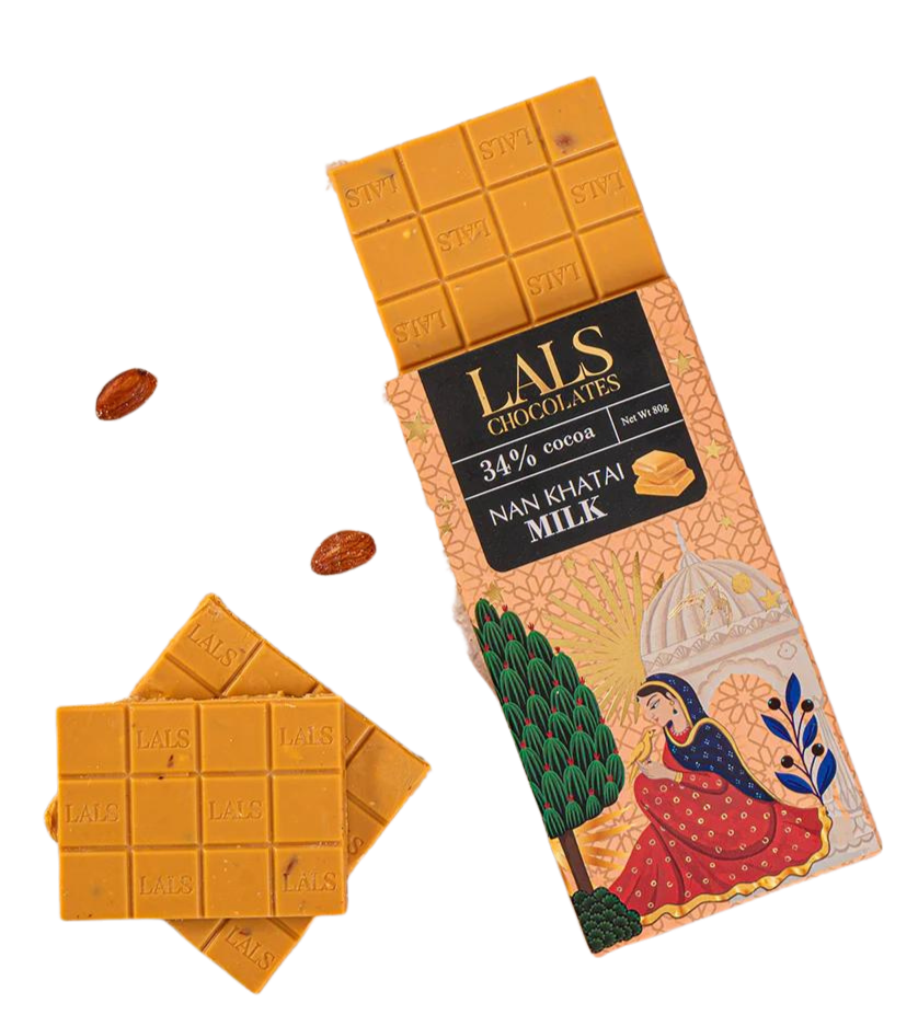 A nostalgic delight inspired by our Mughal heritage, this treat encapsulates the caramelized, buttery essence of the traditional naan khatai biscuit, enhanced with a sprinkling of roasted almonds. Each bar is of 80 gms.