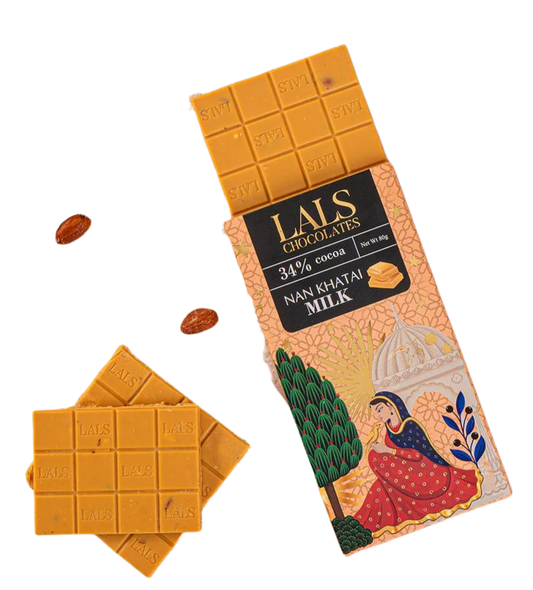 A nostalgic delight inspired by our Mughal heritage, this treat encapsulates the caramelized, buttery essence of the traditional naan khatai biscuit, enhanced with a sprinkling of roasted almonds. Each bar is of 80 gms.