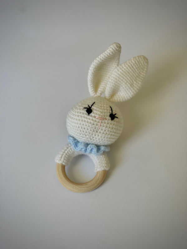 Crochet Bunny Head Rattle Blue