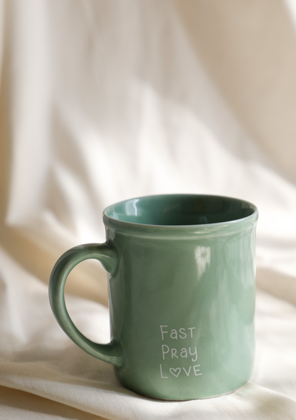 'Fast Pray Love' mug